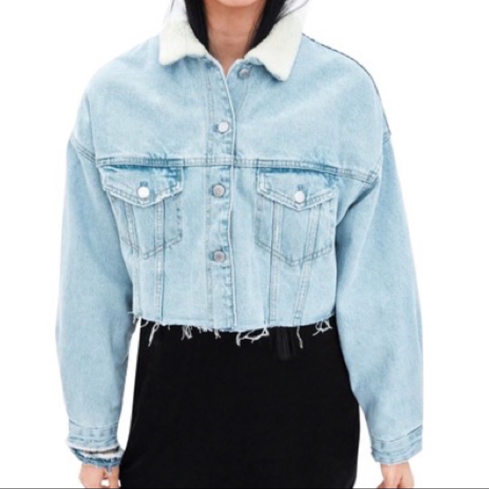 Zara Cropped Denim Shearling Jacket